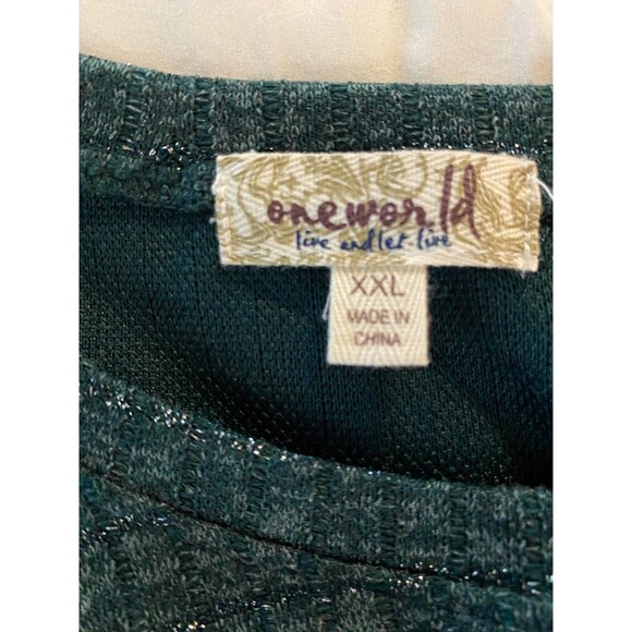 One World Women's Top Plus Size XXL Green Metallic Knit Top - Picture 7 of 10